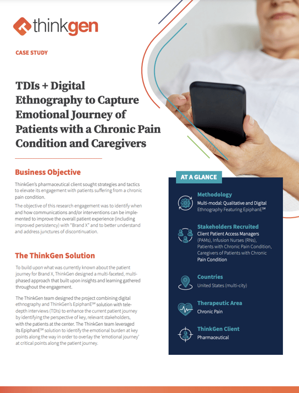 TDIs + Digital Ethnography to Capture Emotional Journey of Patients with a Chronic Pain Condition and Caregivers